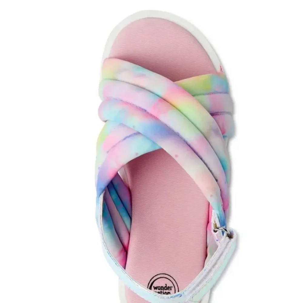 Wonder Nation Tie-Dye Puff Cross Band Sandals, Sizes I